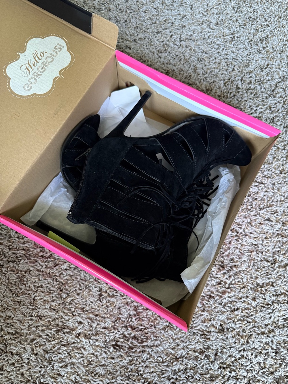 Women's Black Suede Lace-Up High Heel Boots